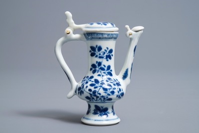 A Chinese blue and white jug and cover after a pewter example, Kangxi