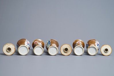 A Chinese famille rose capucin-ground five-piece garniture, Qianlong