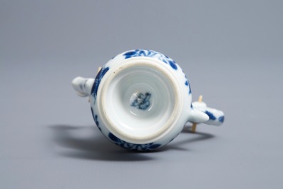 A Chinese blue and white jug and cover after a pewter example, Kangxi