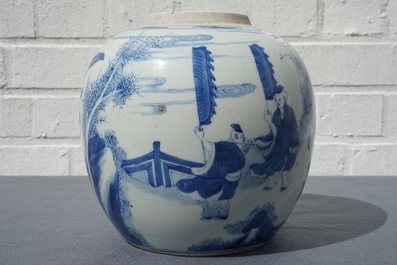 Een Chinese blauwwitte gemberpot met spelende jongens, Kangxi