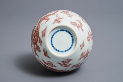 A Chinese underglaze red bottle-shaped 'dragon' vase, 19/20th C.