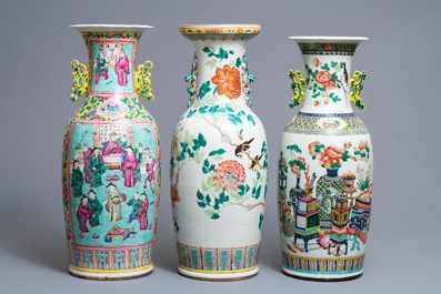Drie Chinese famille rose vazen, 19e eeuw