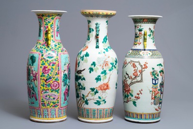 Drie Chinese famille rose vazen, 19e eeuw