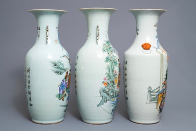 Trois vases en porcelaine de Chine famille rose, 19/20&egrave;me