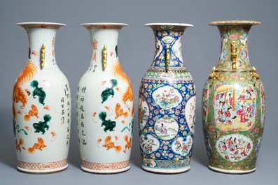 Une paire et deux vases en porcelaine de Chine famille rose, 19&egrave;me