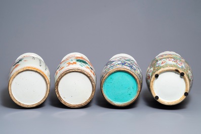 Une paire et deux vases en porcelaine de Chine famille rose, 19&egrave;me