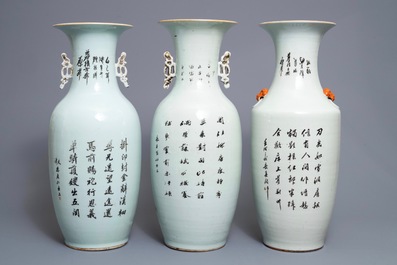 Trois vases en porcelaine de Chine famille rose, 19/20&egrave;me
