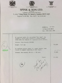 Een Chinees aardewerken beeld van een mannelijke danser, Han