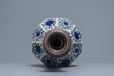 A Safavid style silver-mounted blue and white vase, Samson, Paris, 19th C.