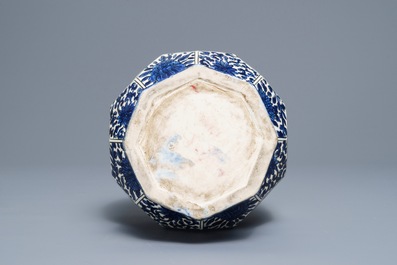 A Safavid style silver-mounted blue and white vase, Samson, Paris, 19th C.