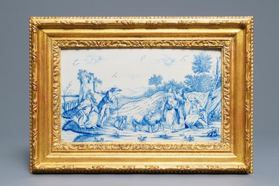 Une paire de plaques rectangulaires en fa&iuml;ence de Delft en bleu et blanc, 18&egrave;me