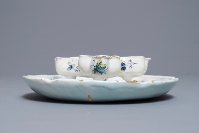 A Brussels faience spice dish with butterflies and flowers, 18th C.
