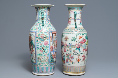 Deux vases en porcelaine de Chine famille rose, 19&egrave;me