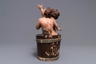 Een polychrome houten groep 'De kinderen van Sint-Nikolaas', 18e eeuw