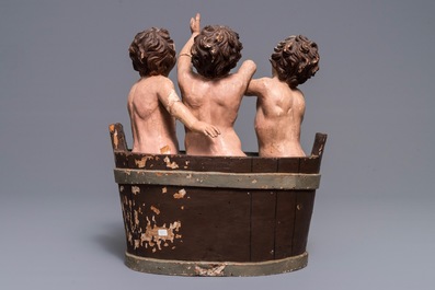 Een polychrome houten groep 'De kinderen van Sint-Nikolaas', 18e eeuw