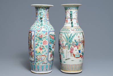 Deux vases en porcelaine de Chine famille rose, 19&egrave;me