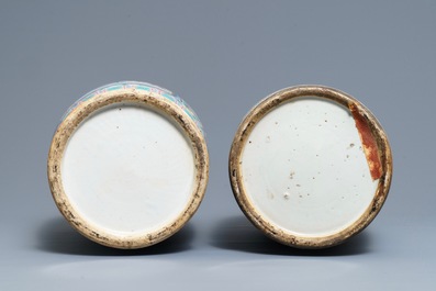 Deux vases en porcelaine de Chine famille rose, 19&egrave;me