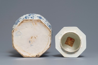 A large Dutch Delft blue and white vase and cover, early 18th C.