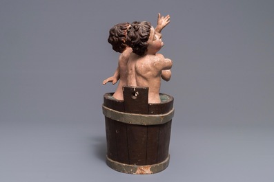 Een polychrome houten groep 'De kinderen van Sint-Nikolaas', 18e eeuw