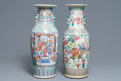 Deux vases en porcelaine de Chine famille rose, 19&egrave;me