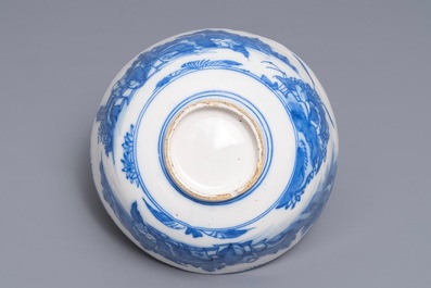 A Dutch Delft blue and white chinoiserie bowl, 17th C.