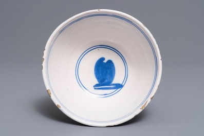 A Dutch Delft blue and white chinoiserie bowl, 17th C.