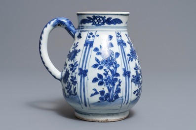 A Chinese blue and white jug with floral design, Wanli
