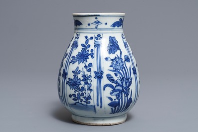 A Chinese blue and white jug with floral design, Wanli