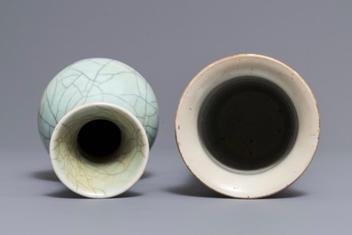 A Chinese celadon crackle-glazed vase and a famille verte vase, 19th C.