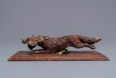 Een koud beschilderde bronzen deurklopper in de vorm van een vos met prooi, Bergman, Wenen, eind 19e eeuw