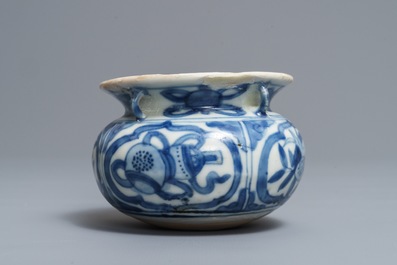 A Chinese blue and white incense burner and a Longquan celadon dish, Ming