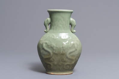 A Chinese Longquan celadon 'dragon' vase, Ming