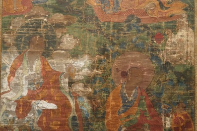 A large 'Three Arhat' thangka, Sino-Tibet, 18th C.