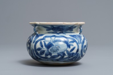 A Chinese blue and white incense burner and a Longquan celadon dish, Ming