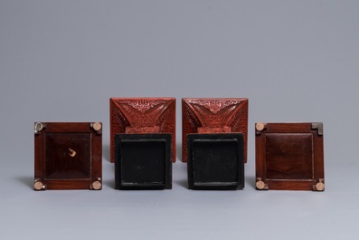 Une paire de grands vases de type 'gu' en laque de Chine, 18/19&egrave;me