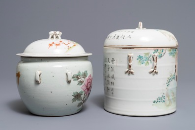 Two Chinese qianjiang cai and famille rose covered bowls, 19/20th C.