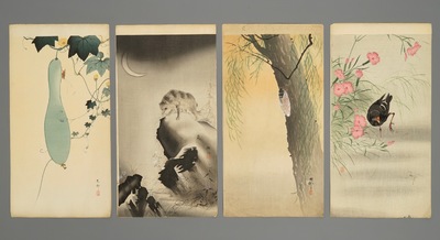 Dix aquarelles aux sujets d'animaux et fleurs, Japon, Meiji, 19/20&egrave;me