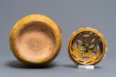 A Flemish pottery fire pit and cover, Torhout, 19th C.