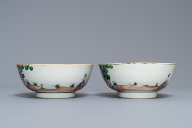 A pair of Chinese famille rose 'cherrypickers' bowls, Qianlong