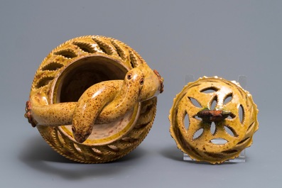 A Flemish pottery fire pit and cover, Torhout, 19th C.