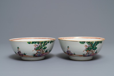 A pair of Chinese famille rose 'cherrypickers' bowls, Qianlong