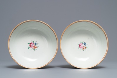 A pair of Chinese famille rose 'cherrypickers' bowls, Qianlong
