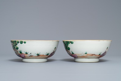 A pair of Chinese famille rose 'cherrypickers' bowls, Qianlong