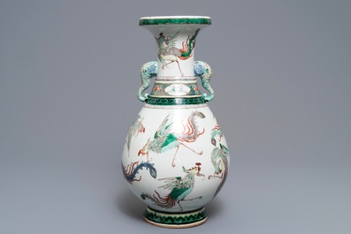A Chinese famille verte 'phoenix' vase, 19th C.