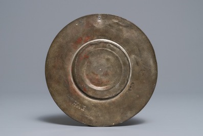 Un petit plat en &eacute;tain grav&eacute; &agrave; d&eacute;cor de No&eacute;, Nuremberg, Allemagne, 17&egrave;me