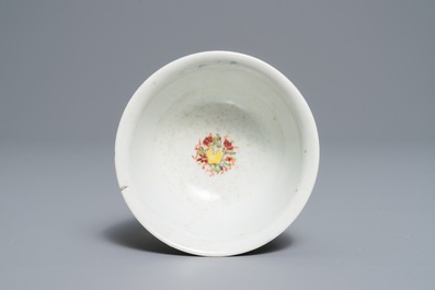 A Chinese grisaille vase, a famille rose 'mandarin' teapot and a reticulated cup on saucer, Yongzheng/Qianlong