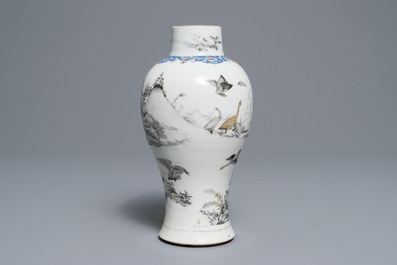 A Chinese grisaille vase, a famille rose 'mandarin' teapot and a reticulated cup on saucer, Yongzheng/Qianlong