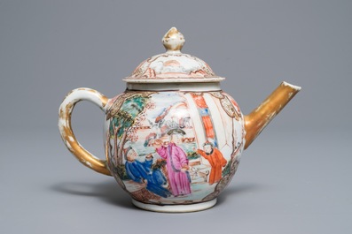 A Chinese grisaille vase, a famille rose 'mandarin' teapot and a reticulated cup on saucer, Yongzheng/Qianlong