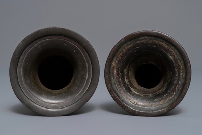 Two Chinese relief-decorated bronze vases, 18/19th C.
