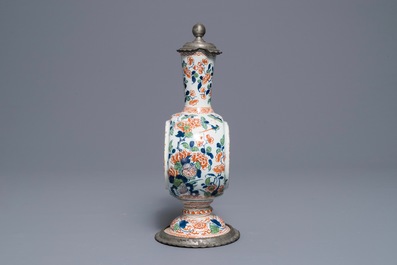 A pewter-mounted Dutch Delft cashmere palette relief-decorated jug, 1st half 18th C.